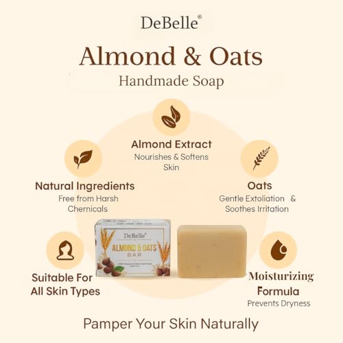Image of DeBelle Almond & Oats Natural Handmade Soap Combo of 5(100 gm each) | Moisturizing, Exfoliating & Gentle for All Skin Types