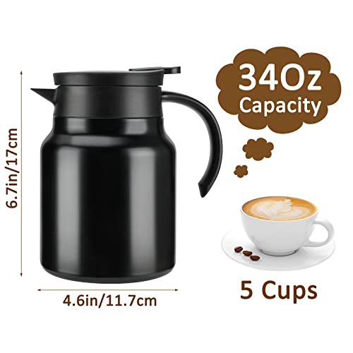 Thermal Coffee Carafe Allnice 1L / 34Oz Coffee Carafes Tea Pot For Keeping Hot Stainless Steel Coffee Double Walled Vacuum Thermal Carafe Insulated Coffee Dispenser With Removable Tea Infuser #TOP1