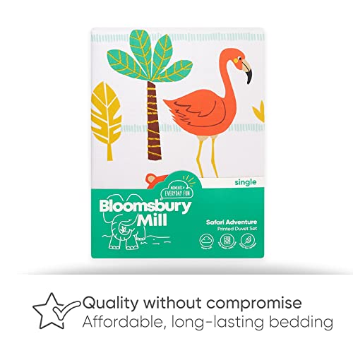 Bloomsbury Mill - Kids Single Duvet Cover Set - Childrens Single Bedding for Boys and Girls - Safari Adventure - Jungle Animals Single Bed Duvet Cover Set with Pillow Case - 135x200cm