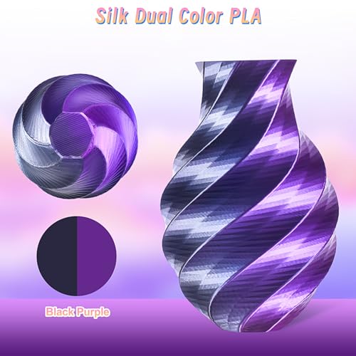 Image of ERYONE Silk Dual Color PLA Filament 3D Printer 1.75mm + /- 0.03mm, Bicolor Filament Two Tone PLA Bundle 2KG Cardboard Spool, Black Purple