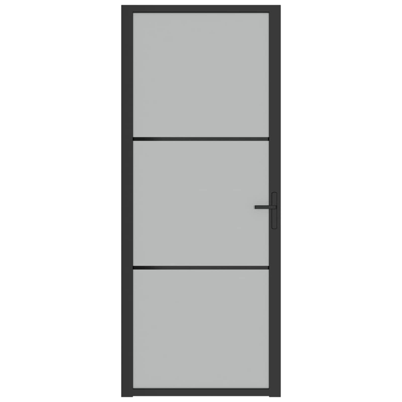 Gecheer Porta Interna, Porta da Interni Battente, Porte Interne, Porta Interna in Vetro, Porta per Bagno Cucina Studio, 83x201,5 cm Nero Opaco Vetro e Alluminio