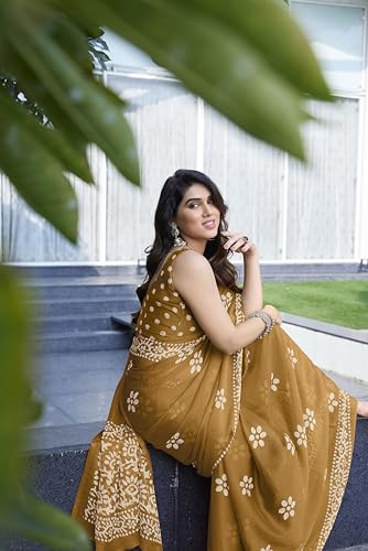 Image of MIRCHI FASHION Saree for Woman Chiffon Batik Printed | Lightweight Daily Wear Women's Office Sari with Blouse Piece (Available in 40 Colours)