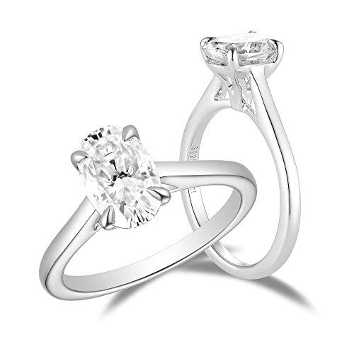 DovEggs Solitaire Engagement Rings for Women Center 2 carat 6x9mm G-H-I Color Oval Crushed Ice Cut Moissanite Lab Created Diamond 14K Gold QUALITY Silver Moissanite Wedding Ring