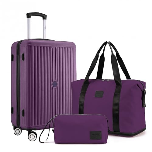Image of Hoteel 20Inch Luggage 3-piece Set, 360 Universal Suitcases with Wheels Hard Shell Suitcase with TSA Lock, Including Waterproof Luggage Bag, Travel Maletas for Men and Women,Purple