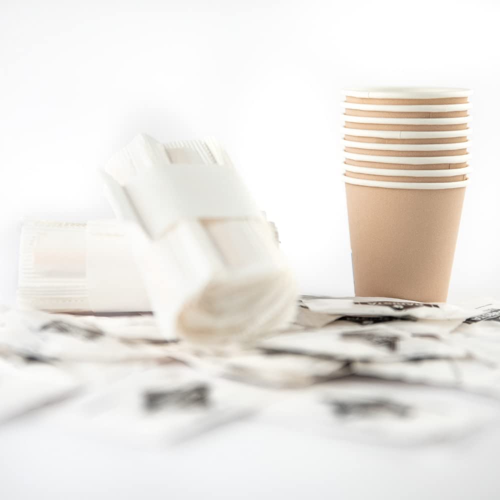 Kit Caffè | 100 Bustine Zucchero, 100 Bicchierini Carta, 100 Palette Legno