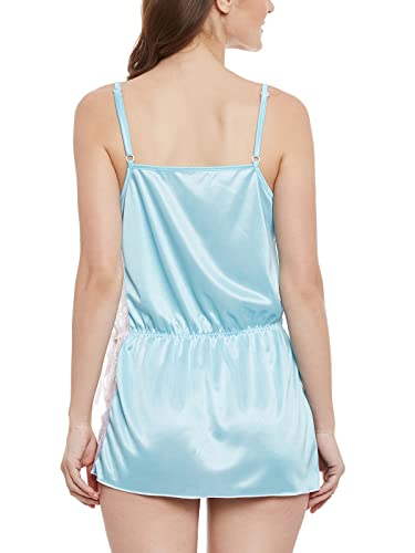 Image of Clovia Women's Satin Babydoll in Satin & Lace in Blue