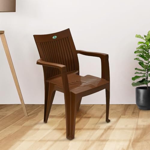Image of Nilkamal CHR2209 Plastic Mid Back Chair |Set of 4|Stackable Chair|for Home, Dining Room, Bedroom, Kitchen, Living Room, Office, Outdoor, Garden |Rattan Dark Beige