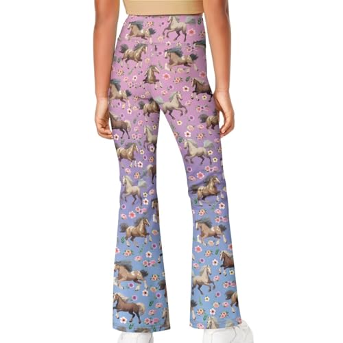 Horse Flare Yoga Pants for Girl Flower High Waisted Bootcut Leggings Casual Gym Leggings4