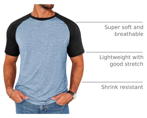 Image of Runcati Mens Casual Slim Fit T Shirts Raglan Short Sleeve Crewneck Baseball Tees Color Block Workout Fashion Shirt