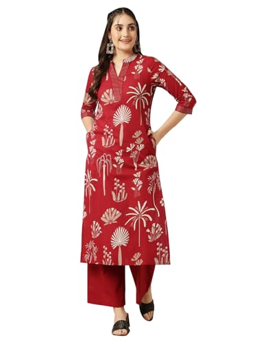 Image of GULMOHAR JAIPUR Women's Rayon Calf Length Printed Straight Kurta Bottom Set