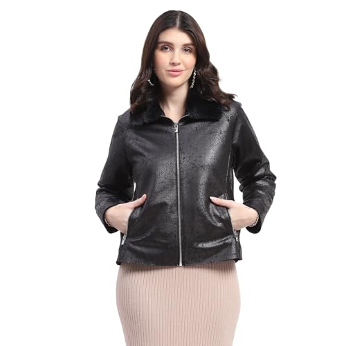 Image of Madame Textured Self Design Bonded Suede Jacket For Women