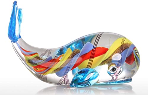 Too-Arts Colorful Whale Sculpture Glass Whale Figurine Ornament Hand Blown Multicolor #TOP21