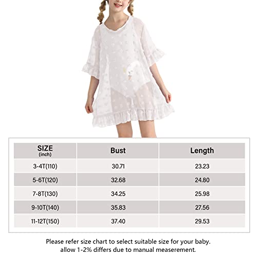 Girls Chiffon Swim Cover Up Swiss Dot Sheer Beach Wraps For 3-12 Years Kids (White, 7-8Y) #TOP6