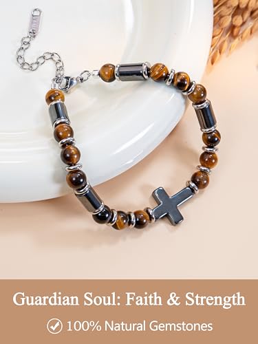 SENLLY Edgy Natural Stone Bracelet, Meaningful Gift for Women Crafted with Hematite Cross, Sleek Boyish Style Jewelry, Adjustable for Mom Daughter Sister Wife Friend - image 3
