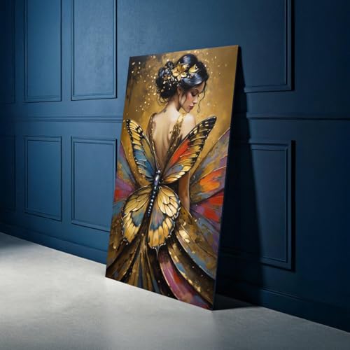 Charmante figure féminine sur toile tableau papillon pour intérieur poétique