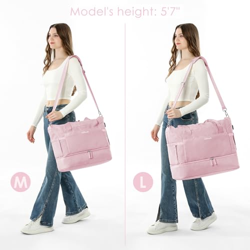 Image of Gym Bag for Women, Travel Duffel Bag with Shoes Compartment, Weekender Bag, Pink, Large