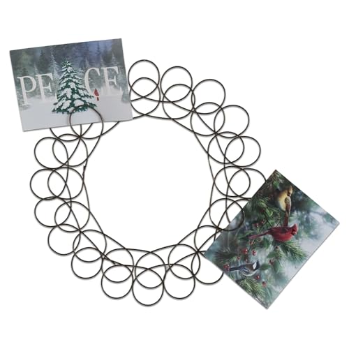 tag Antique Bronze Spiral Wreath Greeting Card Holder Wall Art 14.5 in Diameter Christmas Decor Spot Clean Antique Bronze