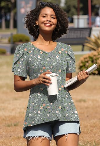 Image of CATHY 2026 Women Tops Summer Short Sleeve Tunic V Neck T-Shirts Loose Casual Floral Blouse S-4XL
