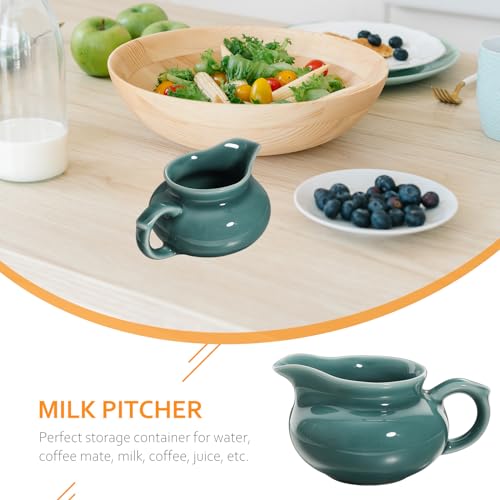 IMIKEYA Ceramic Small Milk Jug Gravy Boat with Handle Sauce Sugar Syrup Pot Coffee Creamer Serving Pouring Pitcher for Salad Dressings Broth Black Pepper Green - Image 2