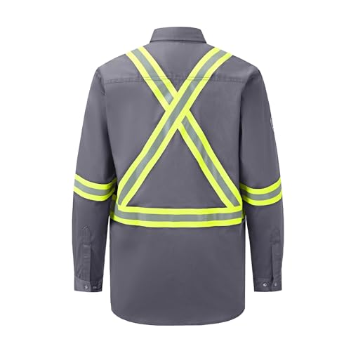 Image of Ousafeve FR Shirts for Men Hi Vis 6.5oz Flame Resistant Welding Shirts | UL Certified, Loose Fit, 100% Cotton, NFPA2112 CAT2 Arc Flash Rated, Fire Retardant Shirt for Men