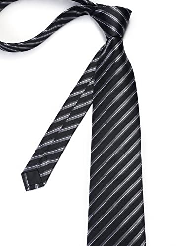 Image of Enlision Mens Ties Stripe Tie and Pocket Square Set Classic Formal Woven Neckties Handkerchief Cufflinks Wedding