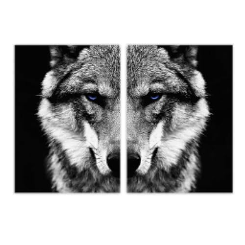 Affiche loup noir et blanc LSYALUCK | Peinture sur toile moderne de 60x80 cm sans cadre