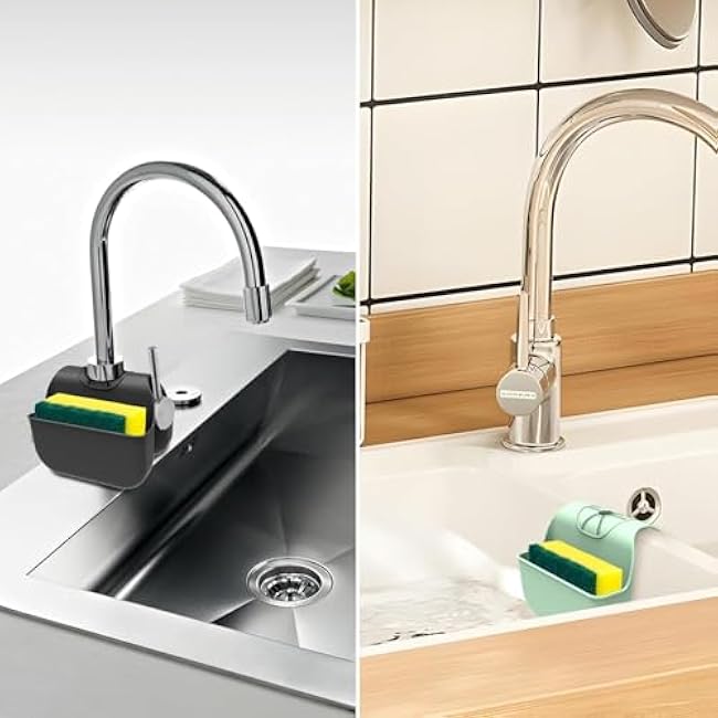 Sponge Silicone Holder for Kitchen Sink, Sponges Holder Over Faucet, Hanging Kitchen Sink Organizer Accessories Rack Basket (Green)