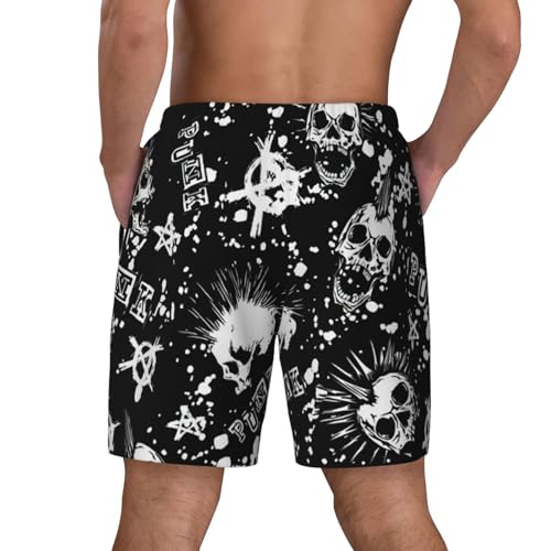 CPAQasg Short de bain blanc punk imprimé crâne pour homme Séchage rapide Doublure en maille Respirant Plage Surf Short, Noir , L – vue 4