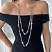 2Pcs Layered Pearl Long Chain Necklace for Women,Fashionable Exquisite Ethnic Beaded Statement Necklace,Bridal Wedding Pearl Jewelry Accessories Gifts(Black)