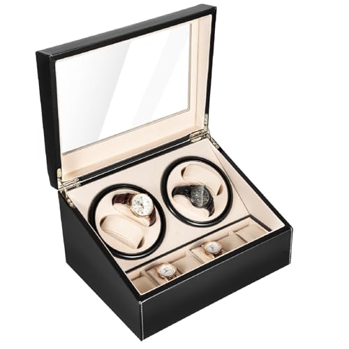 EnSyuSuMa Automatic Watch Winder Box, Storage Display Box Watch Case Black, 6 Storage Positions and 4 Watch Winder Positions, Us Stock
