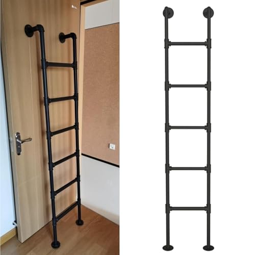 Escalera de ático colgante de pared escalera de doble cama interior negra escalera ignífuga de hierro metálico, adecuada para dormitorios, bibliotecas, almacenes, carga de 330 libras,Black-1M