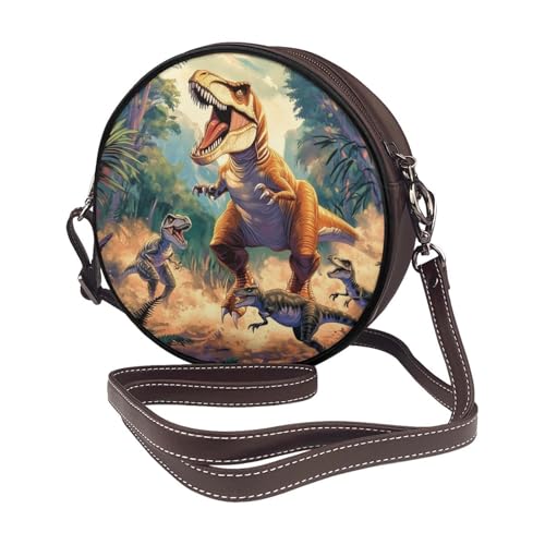 Circle Crossbody Bag for Women - tree leaves floats Print PU Leather Circle Purse for women2