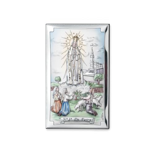 Tableau en argent Madonna Di Fatima SHALOM cadeau de baptême et communion 6,5x11 cm