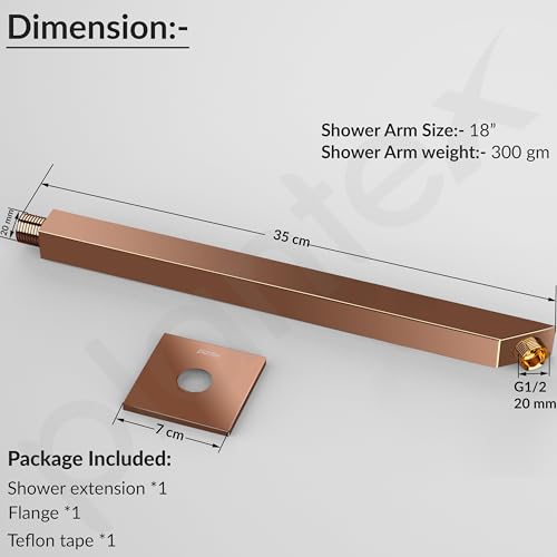 Image of Plantex 18-Inch Shower Arm for Overhead Shower /Stainless Steel Shower Pipe /Wall Mount Bathroom Fitting with -Inch Thread - Pack of 1 (Rose Gold)