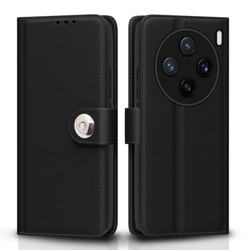 Image of Pikkme Flip Cover Leather Finish | Inside TPU with Card Pockets | Wallet Stand and Shock Proof | Complete Protection Button Flip Case for Vivo X200 5G(Black)