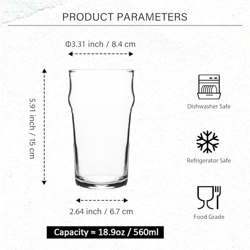 Beer Glasses Set of 6-560 ml Beer Ale Drinking Glasses with Traditional British Pub Design - Lead Free Easy Stacking - Image 3