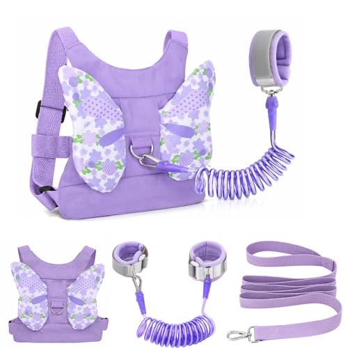 Image of Toddlers Leash + Anti Lost Wrist Link Child Kids Safety Harness Kids Walking Wristband Assistant Strap Belt for Girl Pink Christmas Gift (Purple)