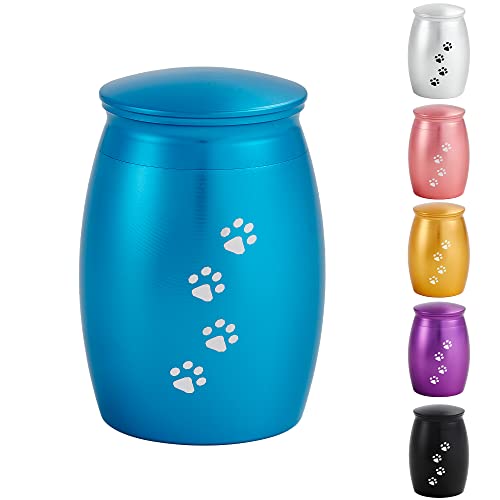 Image of Small Pet Urns for Dog /Cats Ashes,Small Animal Urns for Ashes | 2.67 Inches Blue Mini Memorial Urns for Dog Ashes or Cats Ashes,Pet Ashes Keepsake with Paw Print