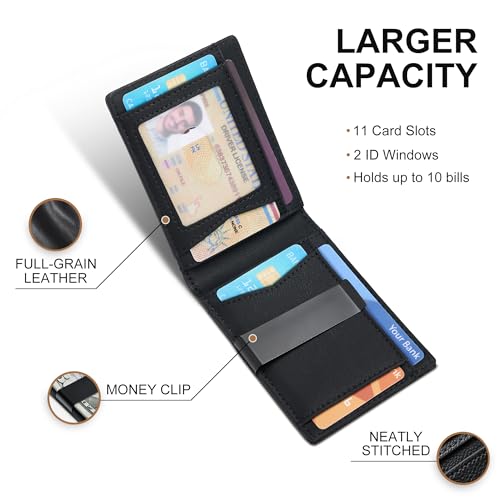 Image of Suncat Slim Airtag Wallet for Men Card Holder RFID Wallet with Money Clip | Minimalist Bifold Design, Large Capacity, RFID-Blocking, 11 Card Holders & 2 ID Window, Gifts for Men