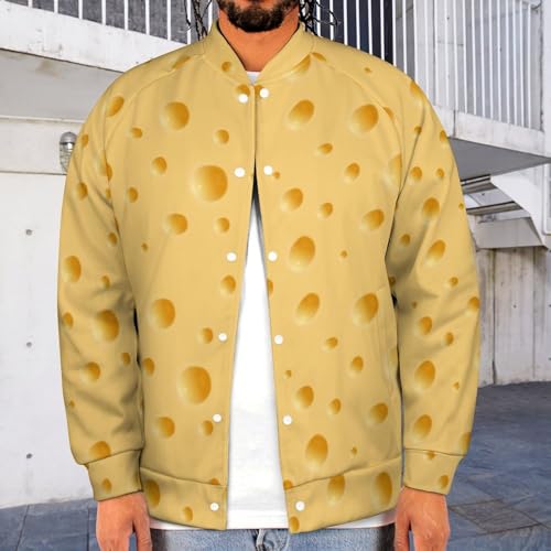 Cheese Jackets Men's Baseball Bomber Jackets Oversize Tops Slim Fit Button Bombers Jacketss Lightweight Varsity Spo2