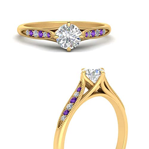 Image of Choose Your Gemstone Compass Point Ring Yellow Gold Plated Round Shape Vintage Engagement Rings Ornaments for Wife Symbol of Love Clarity Comfortable US Size 4 to 12
