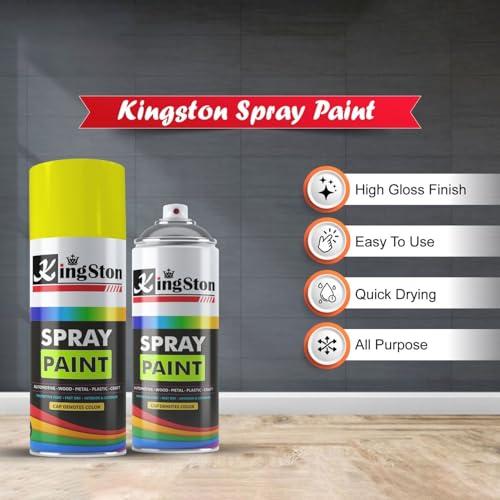 Image of Kingston Acrylic Spray Paint for Metal, Wood, Wall & Plastic, Multi-Surface DIY Paint, Quick Dry, Smooth Finish, 400ml Can, Canary Yellow, 1 Pc