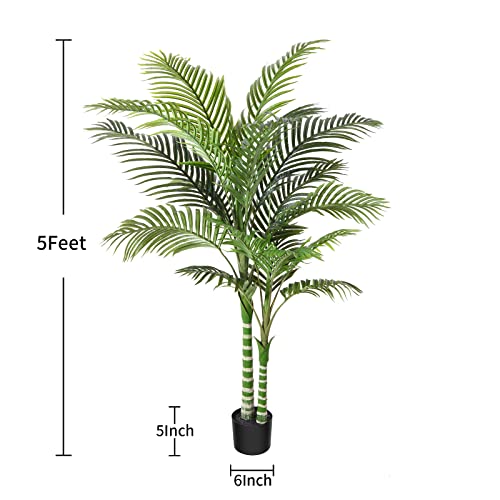 Oakred Artificial Golden Cane Palm Tree 5 Feet Fake Plant For Home Decor Indoor Outdoor Faux Areca Palm Tree In Pot For Home Office Perfect Housewarming Gift,Set Of 2 #TOP6