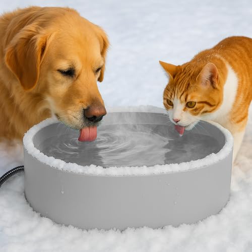 Pet Heated Bowl for Dog Cat Warming Water Bowl with Chew Resistant Power Cord Outdoor Waterproof Smart Uniform Heating for Small Animals Bird Chicken Rabbit Duck (108 fl oz Grey)