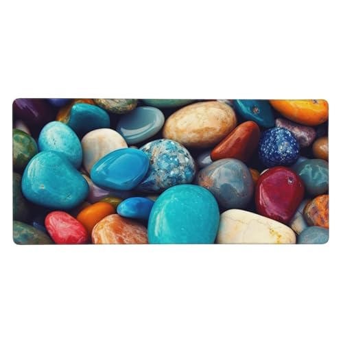 Tapis de souris de jeu XXL 90x40cm antidérapant à bords cousus style pierres colorées
