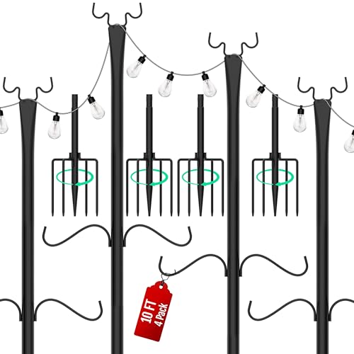 Birdream 4 Pack 10FT String Light Poles for Outside with Shepherd's Hook, Metal Pole for Wedding Party Garden Backyard P - Detailed View