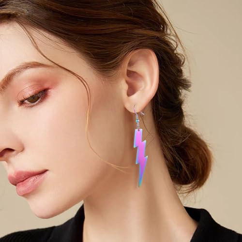 REELMAR 80s Dangle Earrings for Women Neon Lightning Bolt Drop Earrings Minimalist Stainless Steel Geometric Statement Earings Jewelry2