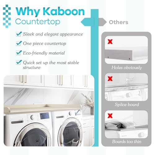 Kaboon Washer Dryer Countertop, Melamine Countertop with Edge Rails - 27.5" Depth x 54" Width Laundry Room Organization, Beige Leather