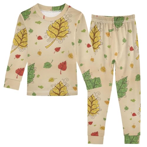 Pajama Sets Long Sleeve Autumn Leaves Funny Soft Comfy Sleepwear 2 Piece PJS 3-8T