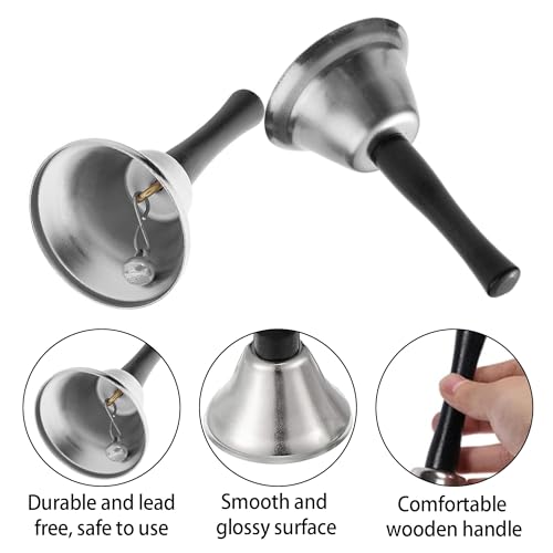 24 Pcs Hand Bells Steel Service Handbells Black Wooden Handle Diatonic Metal Bells Musical Percussion for Church Wedding Dinner Calling Decor (Silver)